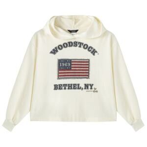Truce Teen Girl Ivory Cotton Knit Woodstock Print Casual Hoodie Kids Size L / 14
